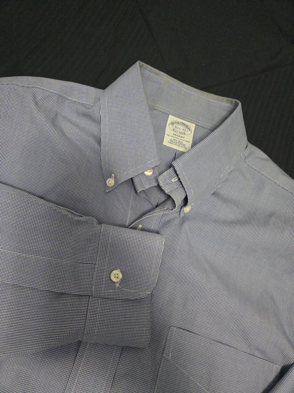 Brooks Brothers Men's Blue Microcheck Button-Down Dress Shirt Neck 15.5